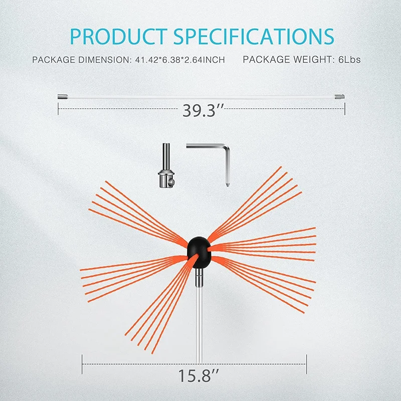 Chimney  Cleaning Brush Tool Kit And 8 Flexible Rods Snap Locking 45 Degree Angle By Drill For Fireplace Flue Home