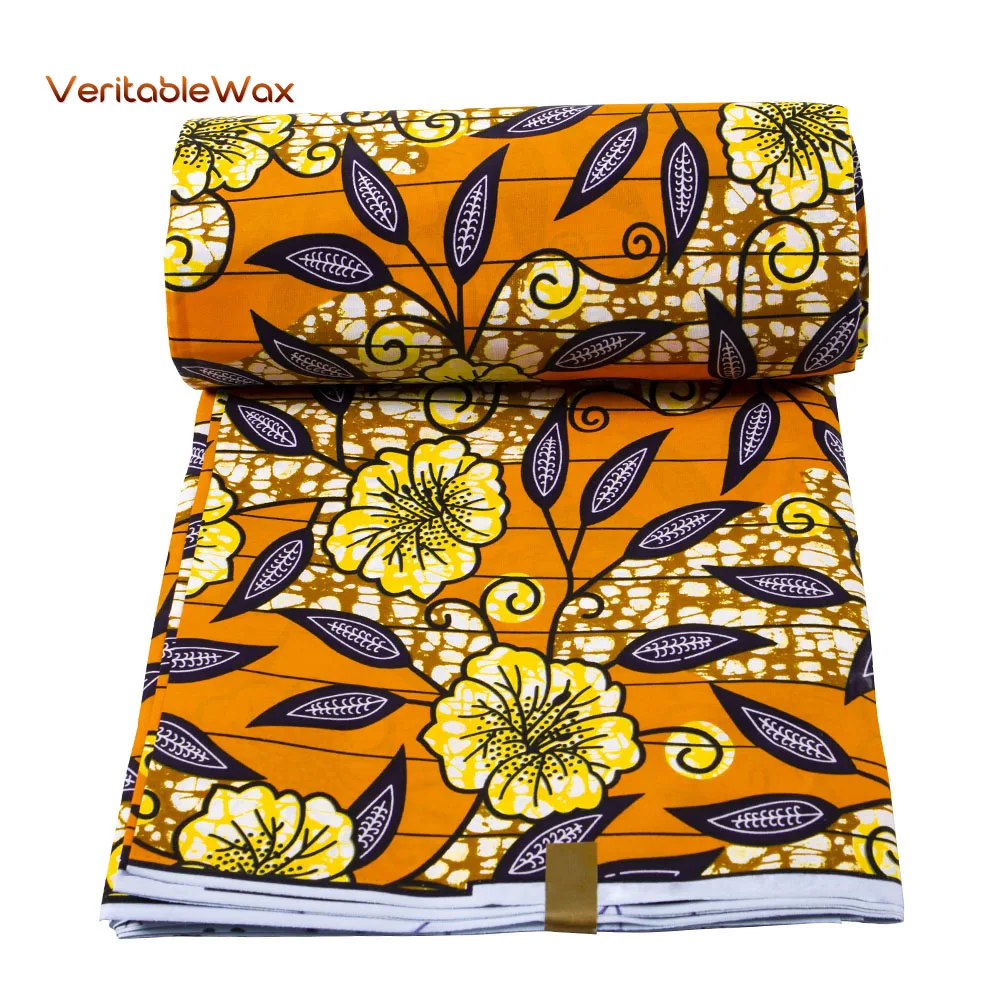 2022 NEW African Fabric High Quality 6 Yards 3 Yards Hard Cotton Wax Material Orange Cloth For Party Dress 24FS1422