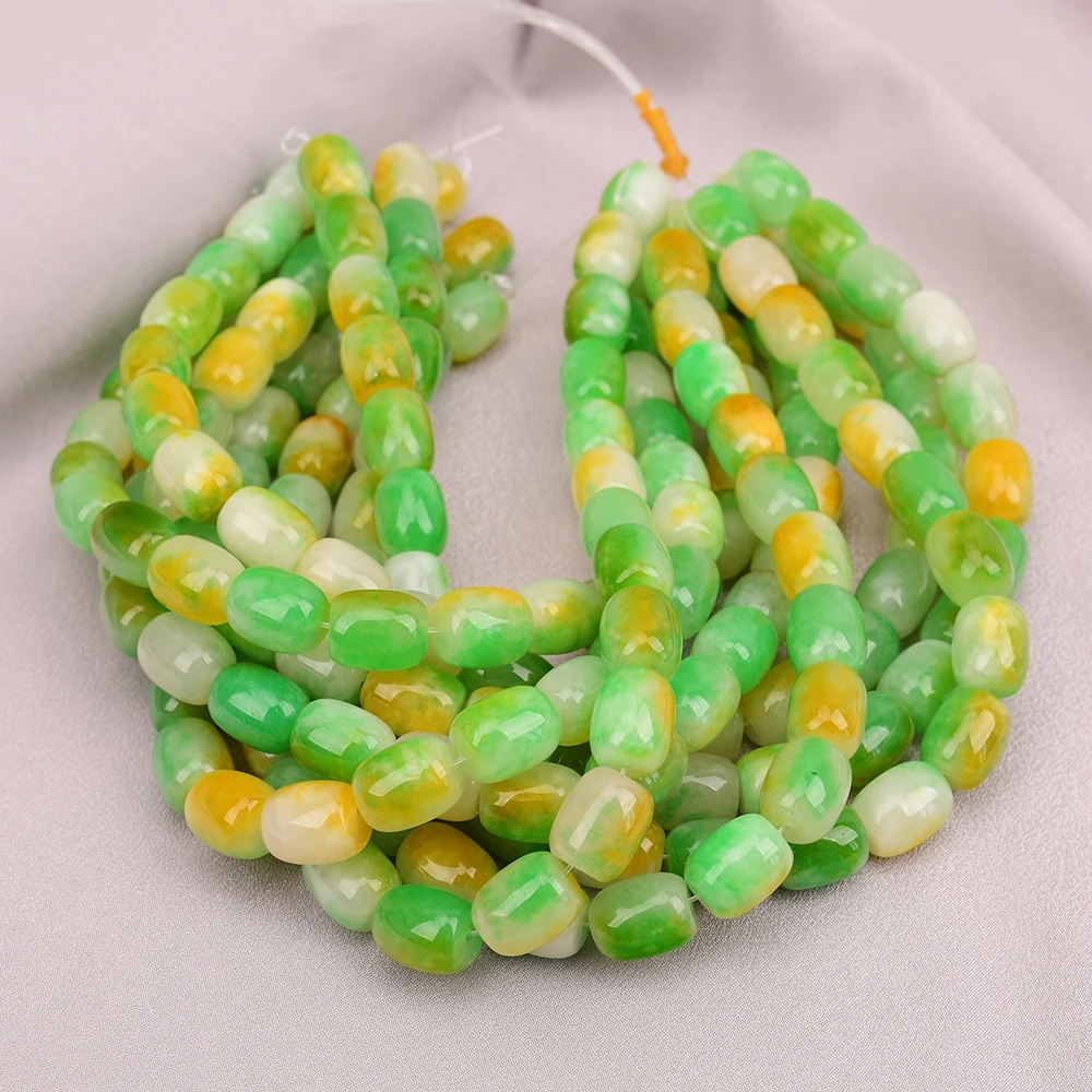 

APDGG 2 Strands 14x17mm Green Yellow Jade Jasper Stone Cylindrical Shape Loose Beads