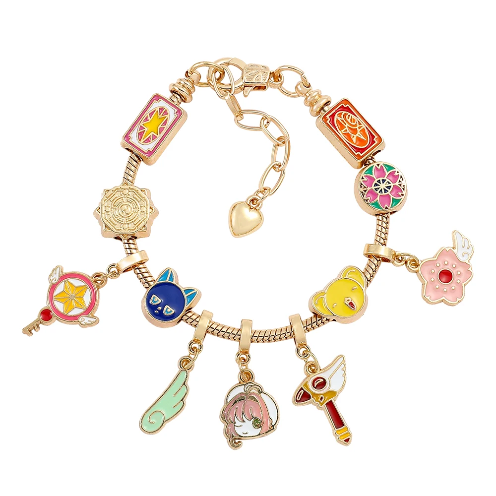 Japanese Anime Card Captor Sakura Charm Bracelet Cartoon Figure Metal Bangle Jewelry for Girl Kid Gift