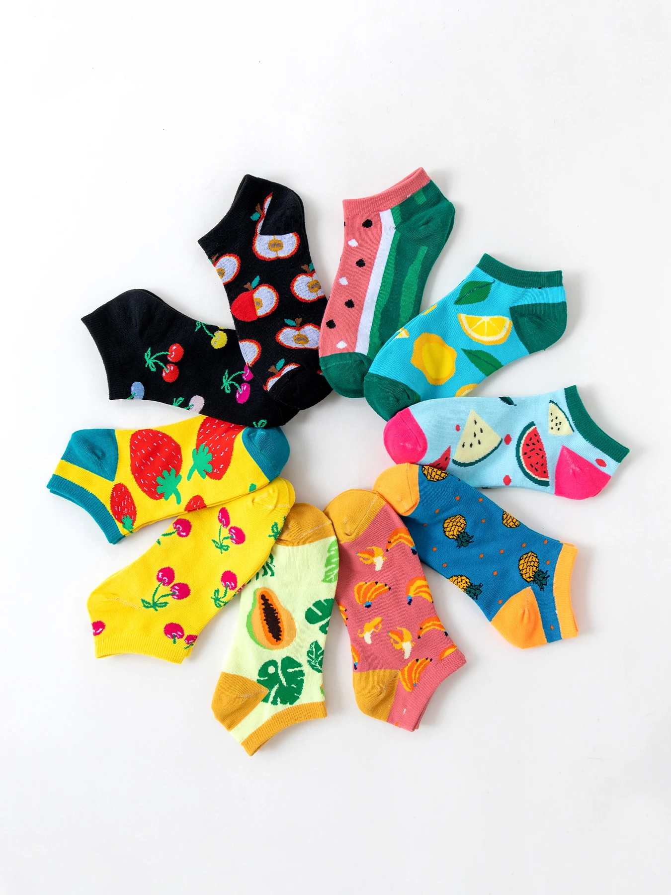 10/15 زوجًا من الجوارب النسائية الملونة المطبوعة بالفواكه للربيع والصيف، جوارب لطيفة غير رسمية بتصميم ممتع، جوارب مريحة #2