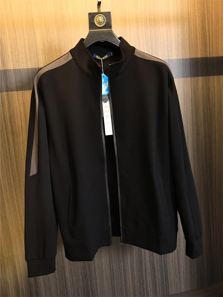 

Faionable Men's Pure Color Patchwork Zipper Jaet Outerwear Air Layered Cus Weave Autumn Season Casual Urban Sle