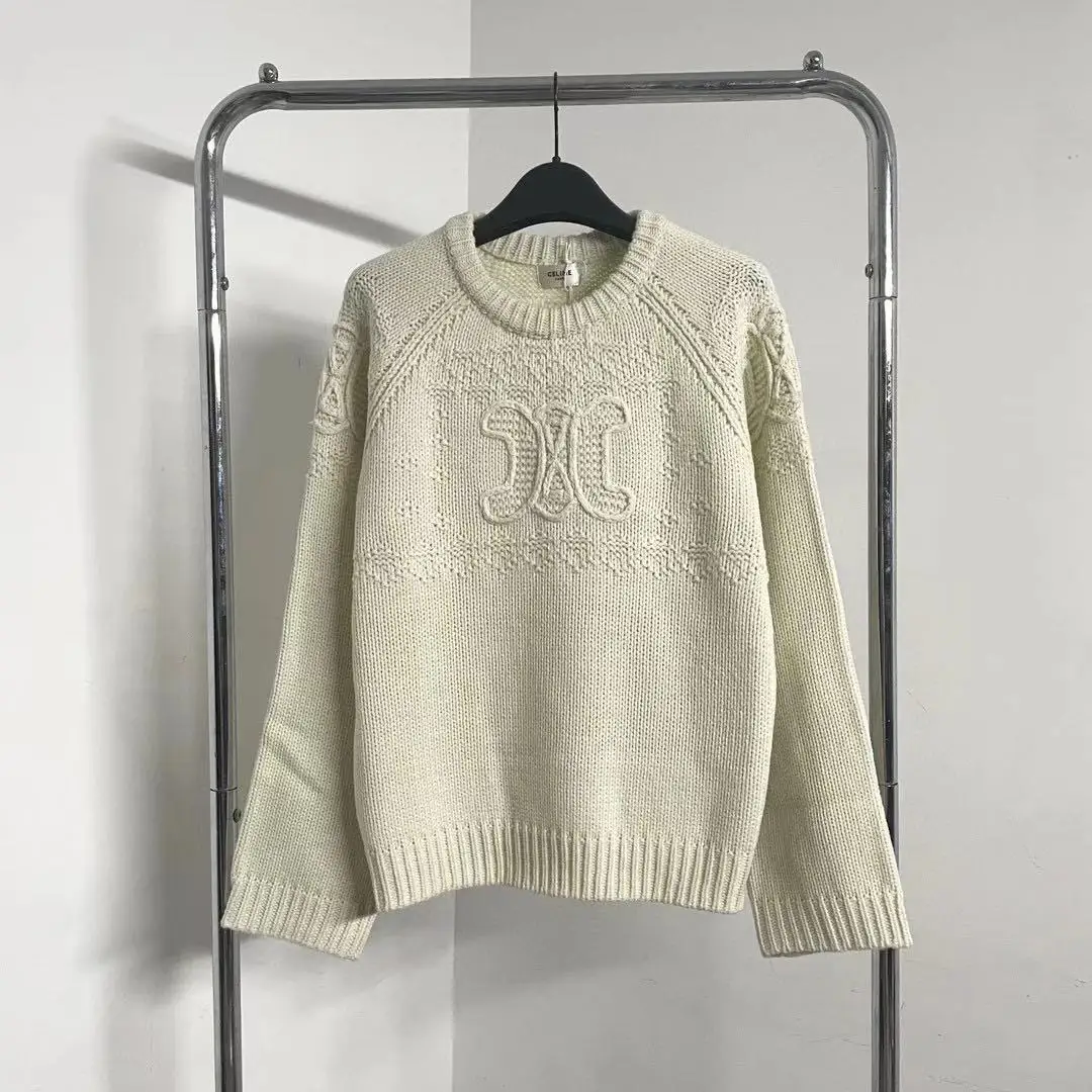 

3D crochet round neck pullover long sleeved knitted sweater for women 12