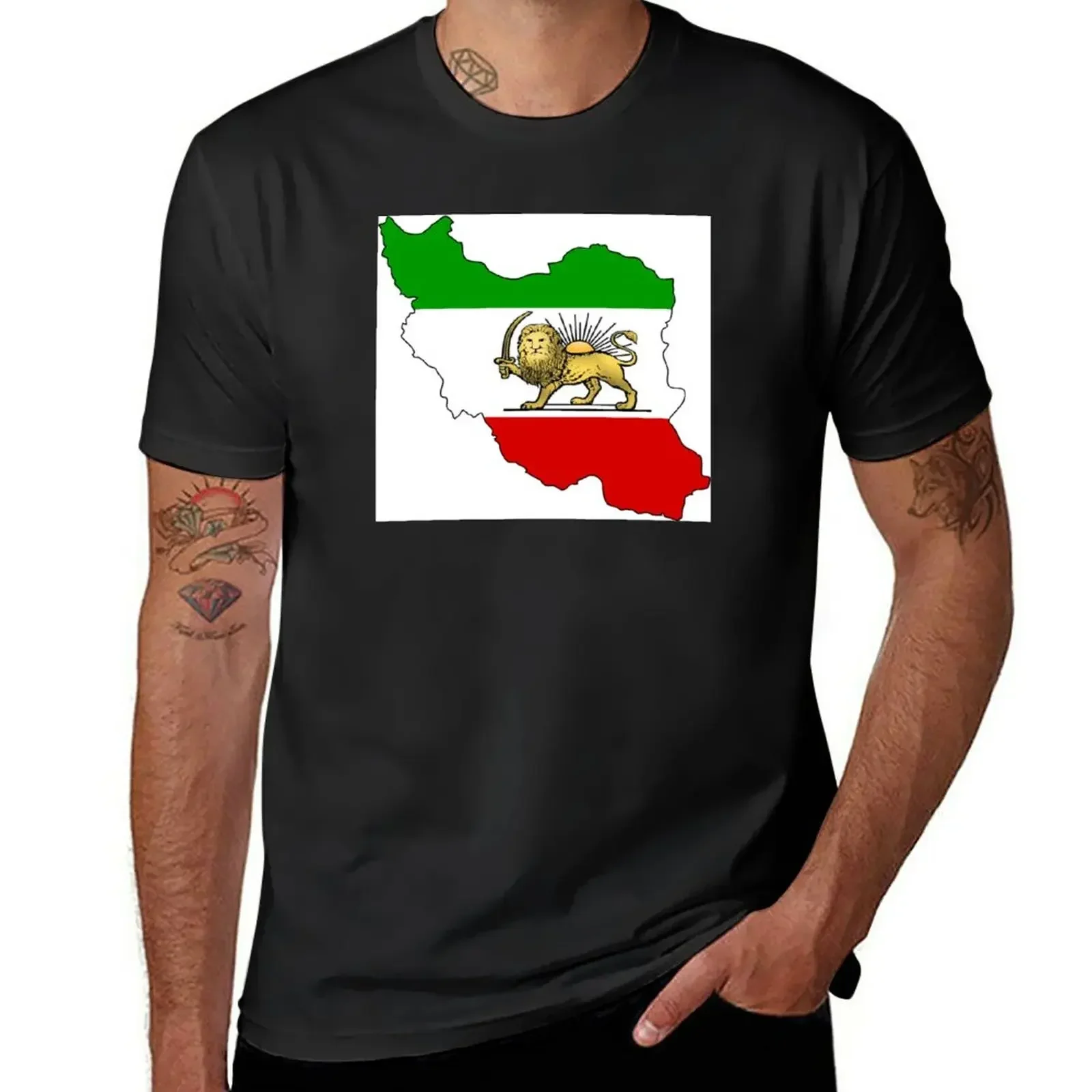 Men Sports Fans Customizeds Men Clothes Lion & Sun Flag Map of Iran T-Shirt Harajuku Graphic Oversized Summer Tops Funny cotton