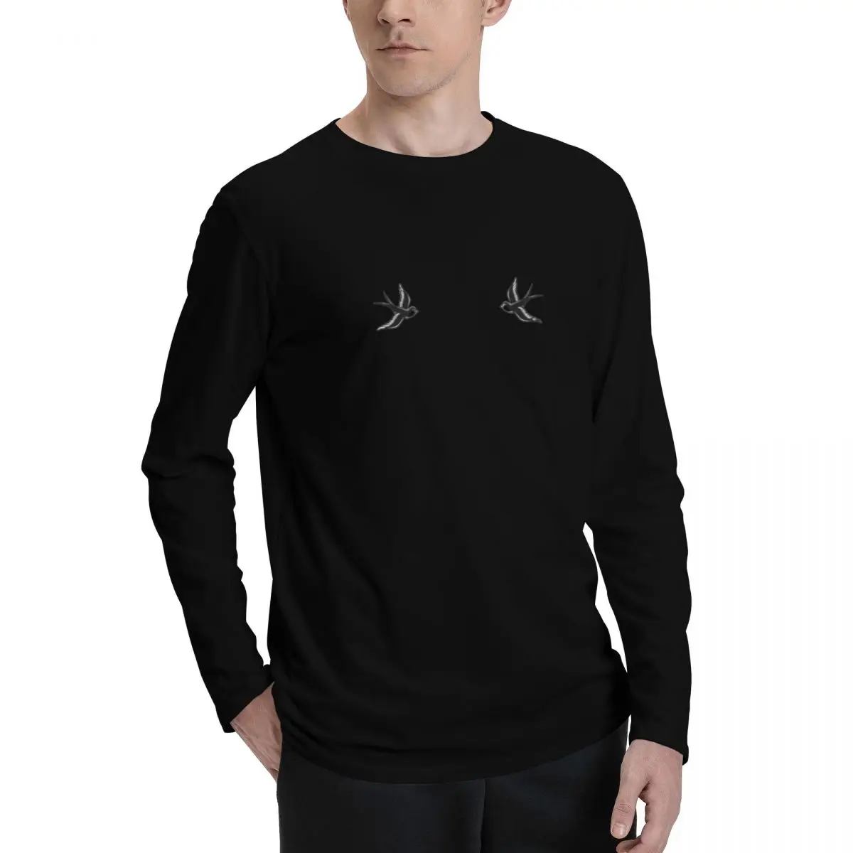 Sparrow_on_sholder Premium Men's Long Sleeve Tee - Classic Design with Superior Comfort for All-Day Wear