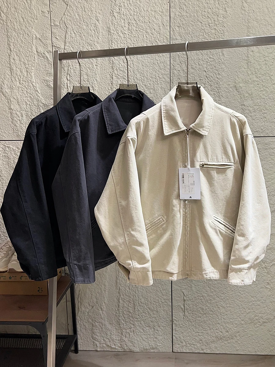 

Retro Faded American Style Men's Jacket Stand Collar Thickened Wear Resistant Spring Outerwear Casual Style Standard Fit