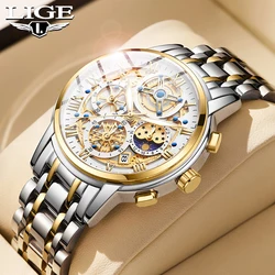 LIGE Men Watch Top Brand Original Sports Quartz Mens Watches Full Steel Waterproof Chronograph Wristwatch Men Relogio Masculino