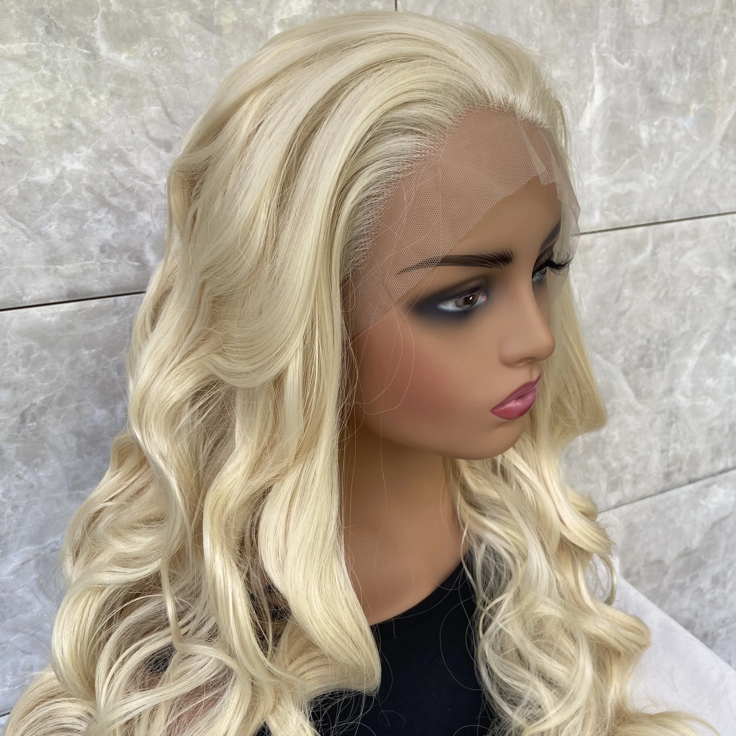 Fashiomag Long Body Wavy Full Lace Front Human Hair Blend Heat Ok Wigs Women Blonde #613 Natural Soft Hairstyle