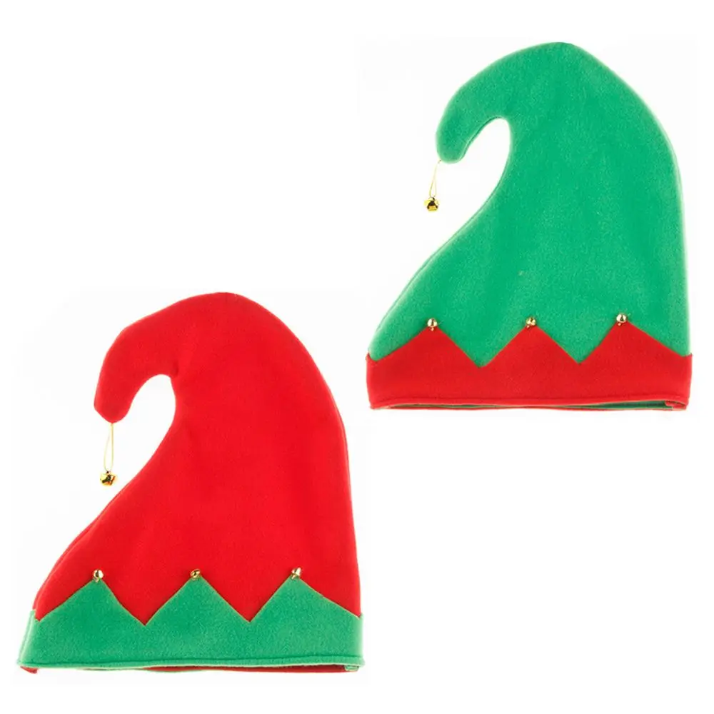 Clown Cap Plush Ball Red Green Patchwork Elk Santa Claus With Metal Bell Women Christmas Hats Velvet Hats Korean Winter Caps