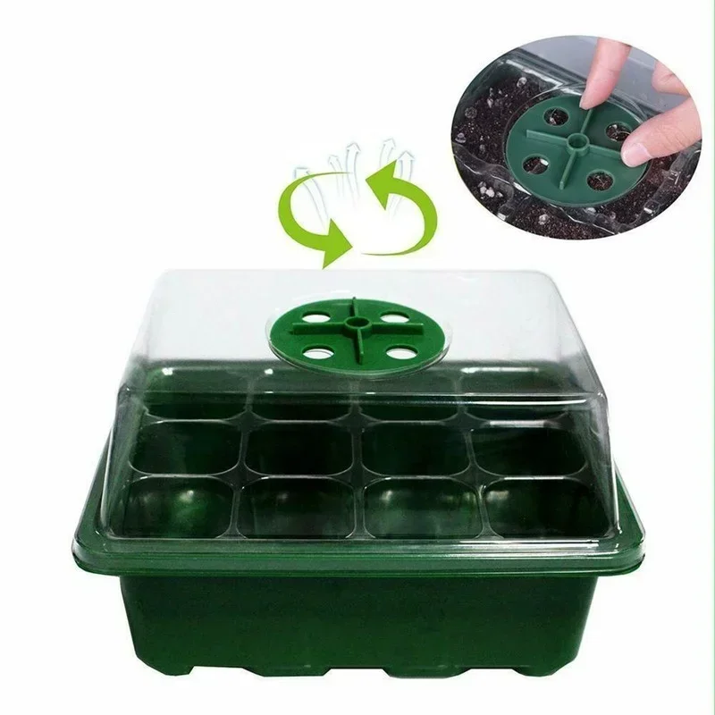 12 Holes Seed Starter Tray with Lid Plant Seed Growth Box Gardening Seeding Germination Kit Nursery Pots for Indoor Garden