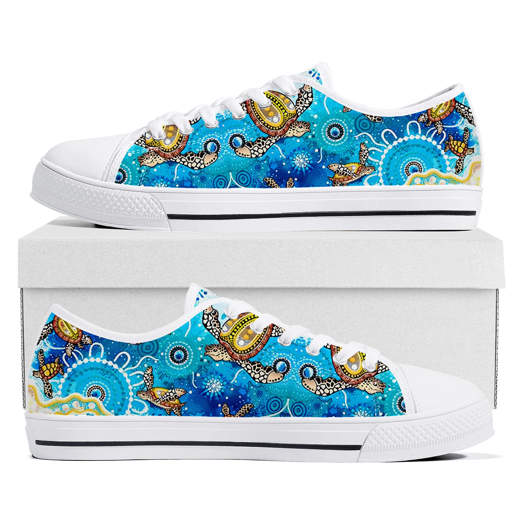 Australia Aboriginal Turtle Indigenous Art Design Low Top High Quality Sneakers Mens Womens Teenager Canvas Sneaker Custom Shoes