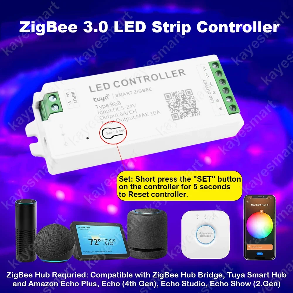 Zigbee 3.0 LED Controller Single Color CCT RGB RGBW RGBCCT LED Strip Controller Tuya Gateway SmartThings Voice Control DC5V-24V