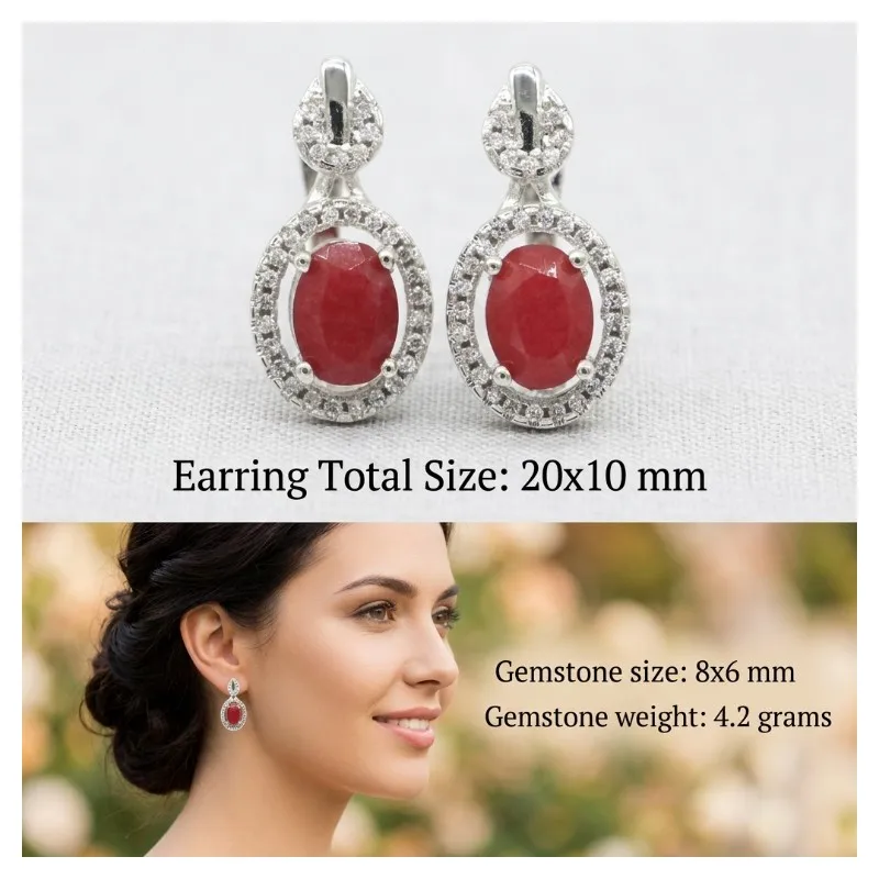 Buy 4 Get 1 Free 20x10mm Lovely Cute 4.2g Real Green Emerald Red Ruby Blue Sapphire Females Engagement 925 Silver Earrings view 5