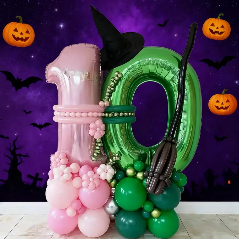 51 Uds. Decoración de fiesta de cumpleaños Wicked Themd globo mágico de bruja 32 pulgadas globo con número verde rosa niño niña cumpleaños Baby Shower