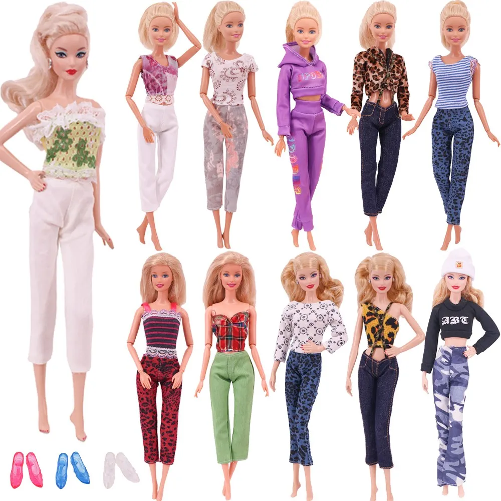 Barbies Doll Clothes 1Set New Fashion T-Shirt/Jacket + Trousers Suitable For 11.8inch  Doll Casual Clothing Free Shoe Girl Gift