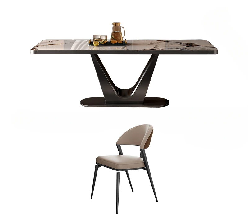 Light luxury slate dining table with induction cooker,