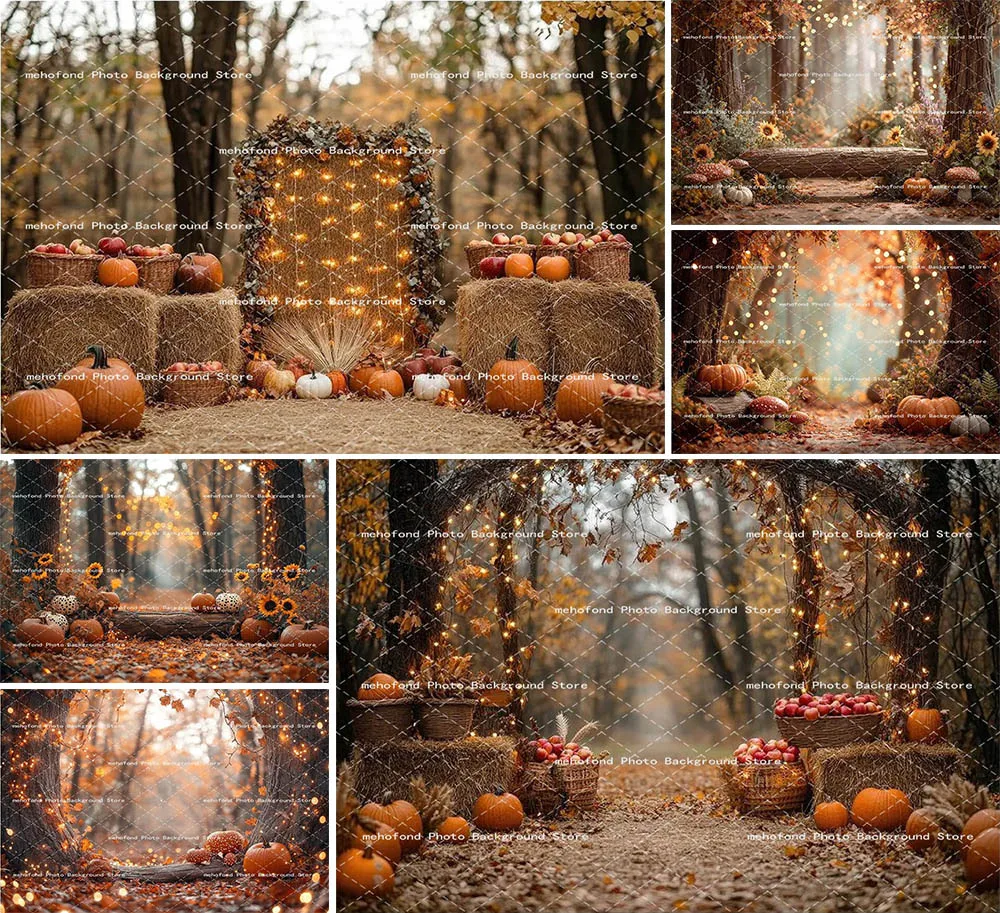 

Mehofond Autumn Forest Photography Backdrops White Pumpkin Family Kids Festival Party Maternity Portrait Nature Decor Background