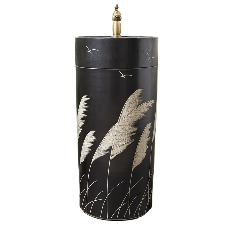 

Floor-to-ceiling integrated column basin ceramic household bathroom washbasin outdoor courtyard retro column washbasin