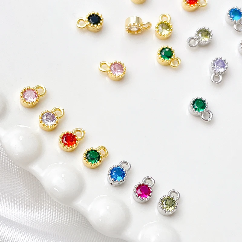 

10 шт., медная вставка, циркон, круглый кулон, браслет, ожерелье, серьги, аксессуары, материалы, подвески