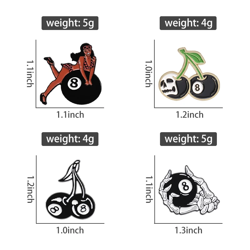 Magic 8-Ball Cherries Enamel Pins Creative Cherry Black 8 Billiards Brooches Backpack Lapel Badge Punk Jewelry Gifts For Friends
