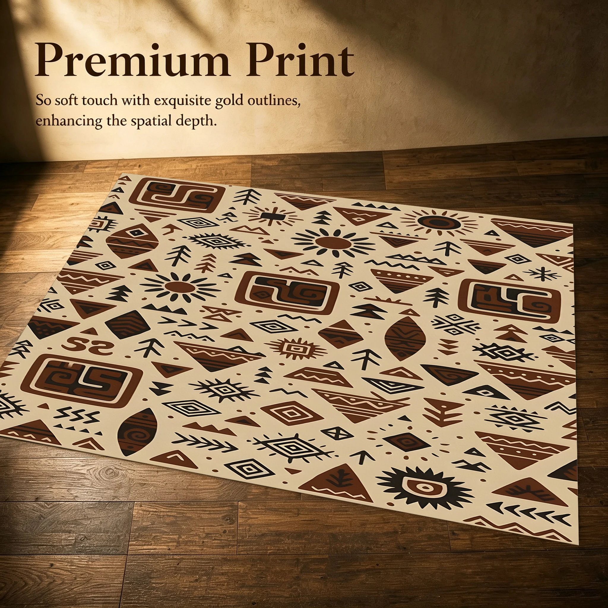 2D Carpet with Ethnic Geometric Totem Pattern in Retro Exotic Style for Living Room and Bedroom
