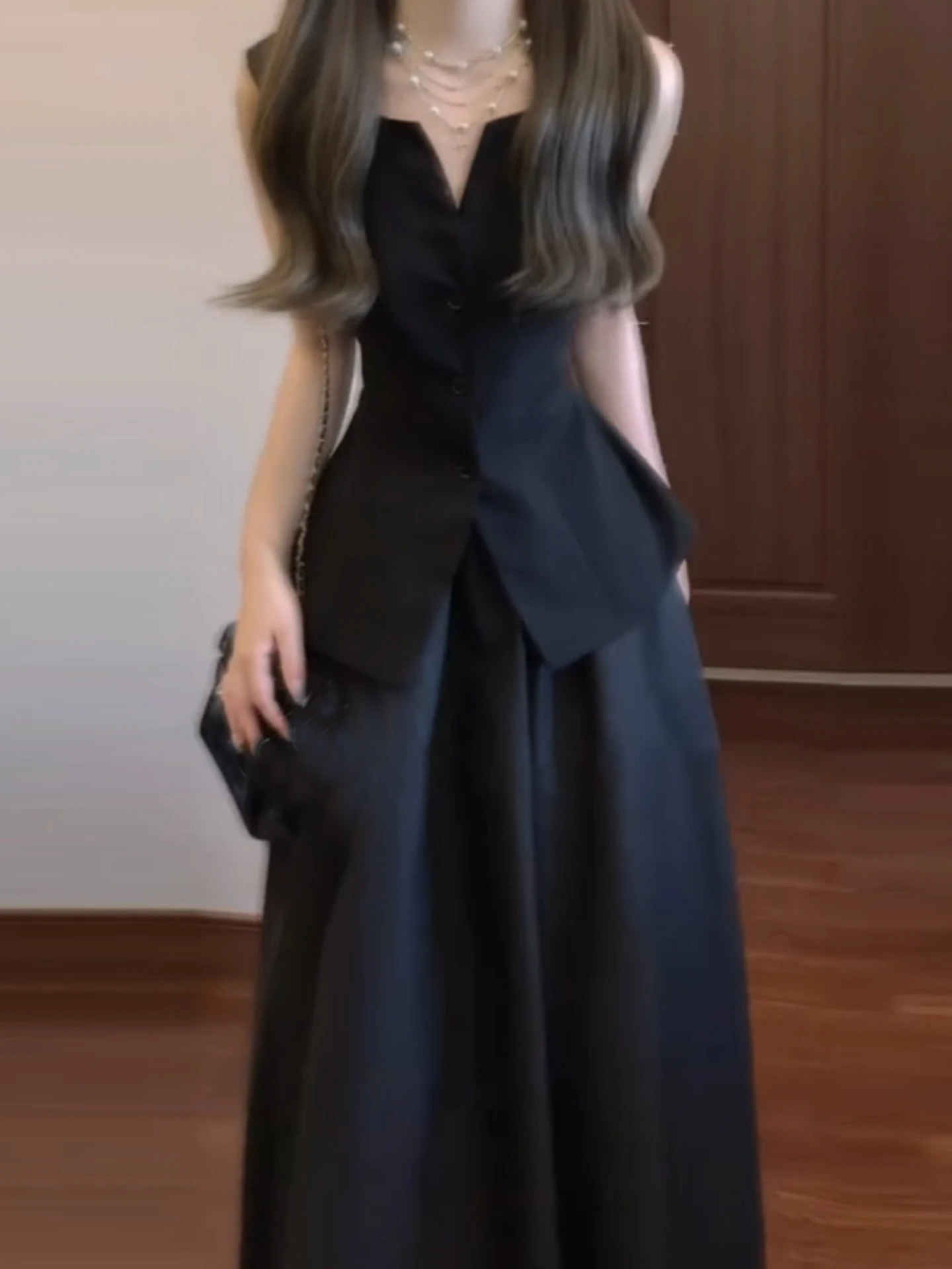 

XZY Commuter Hepburn Sle Svel Slim Fit Vest Women's Summer Bla Flared Skirt Set Faionable plus Size Outfit