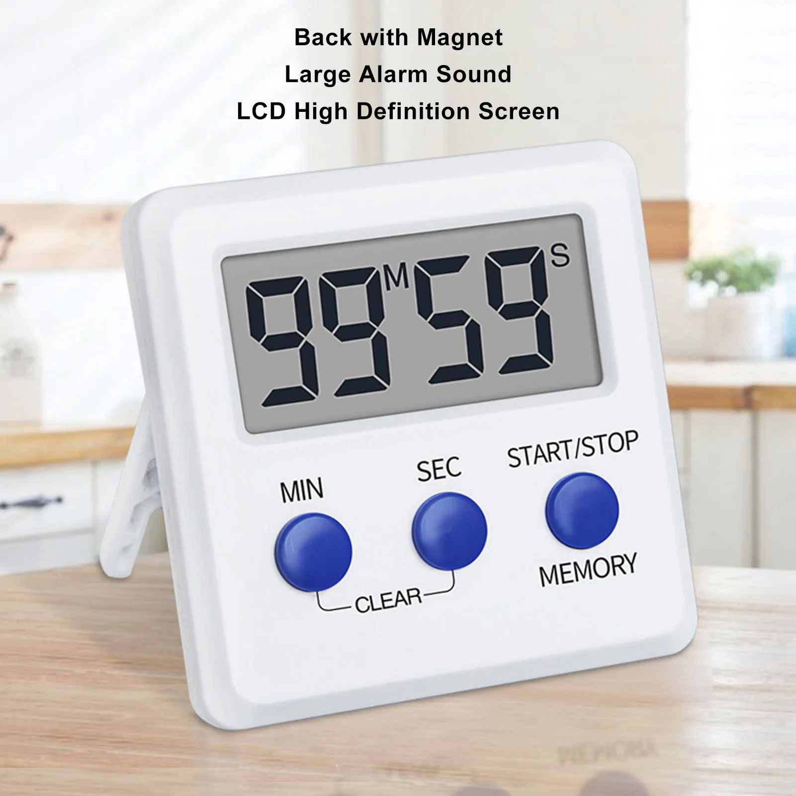 LCD Digital Timer with Backlight and Magnet for Home Kitchen Use, Portable Digital Timer with Loud Alarm Multi-Placement Options