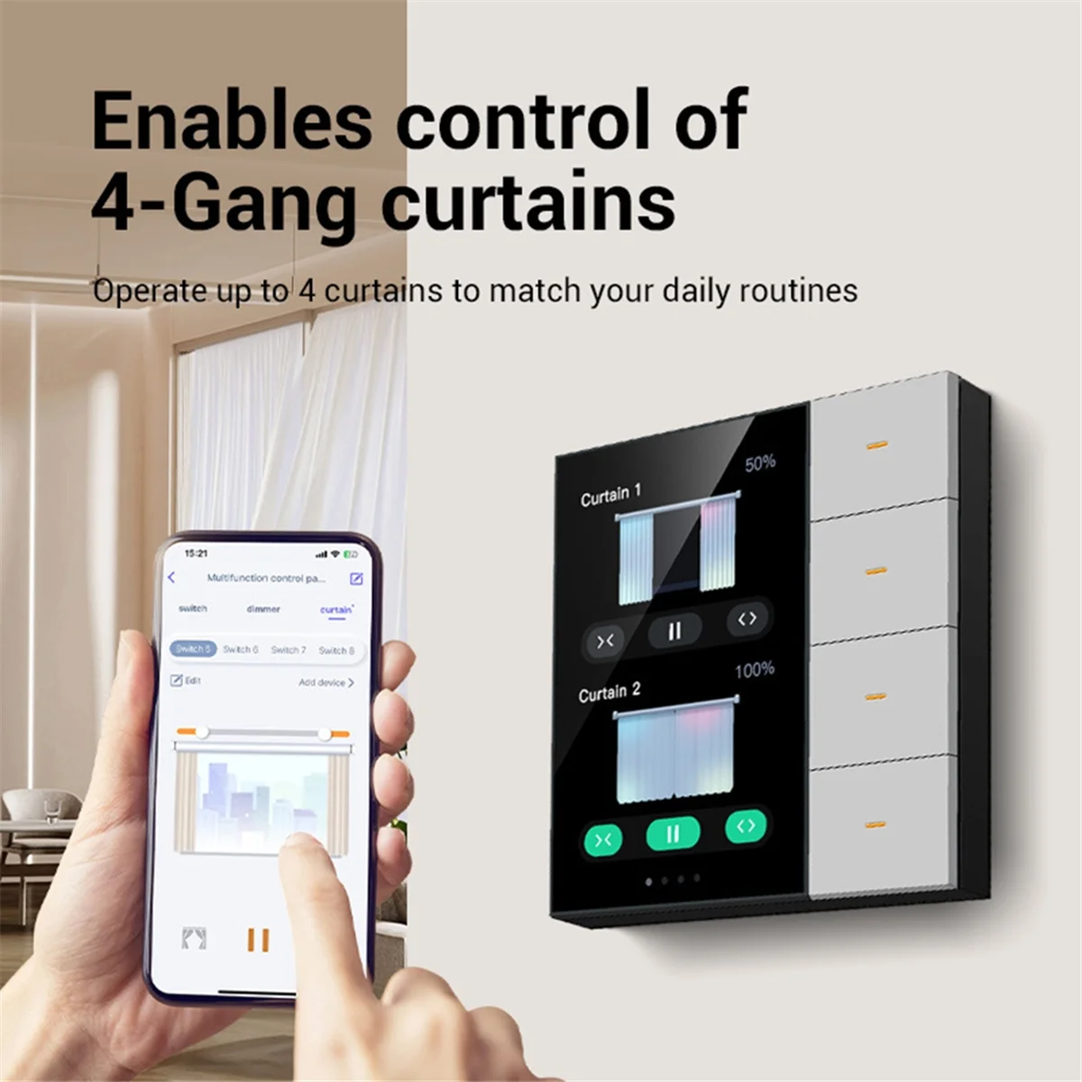 New 3C-3.5 Inch Smart Wall Switch Touch Screen 4 Groups Switch 8-Way Scene Radar Sensor Dimming Switch Curtain Tuya Zigbee B