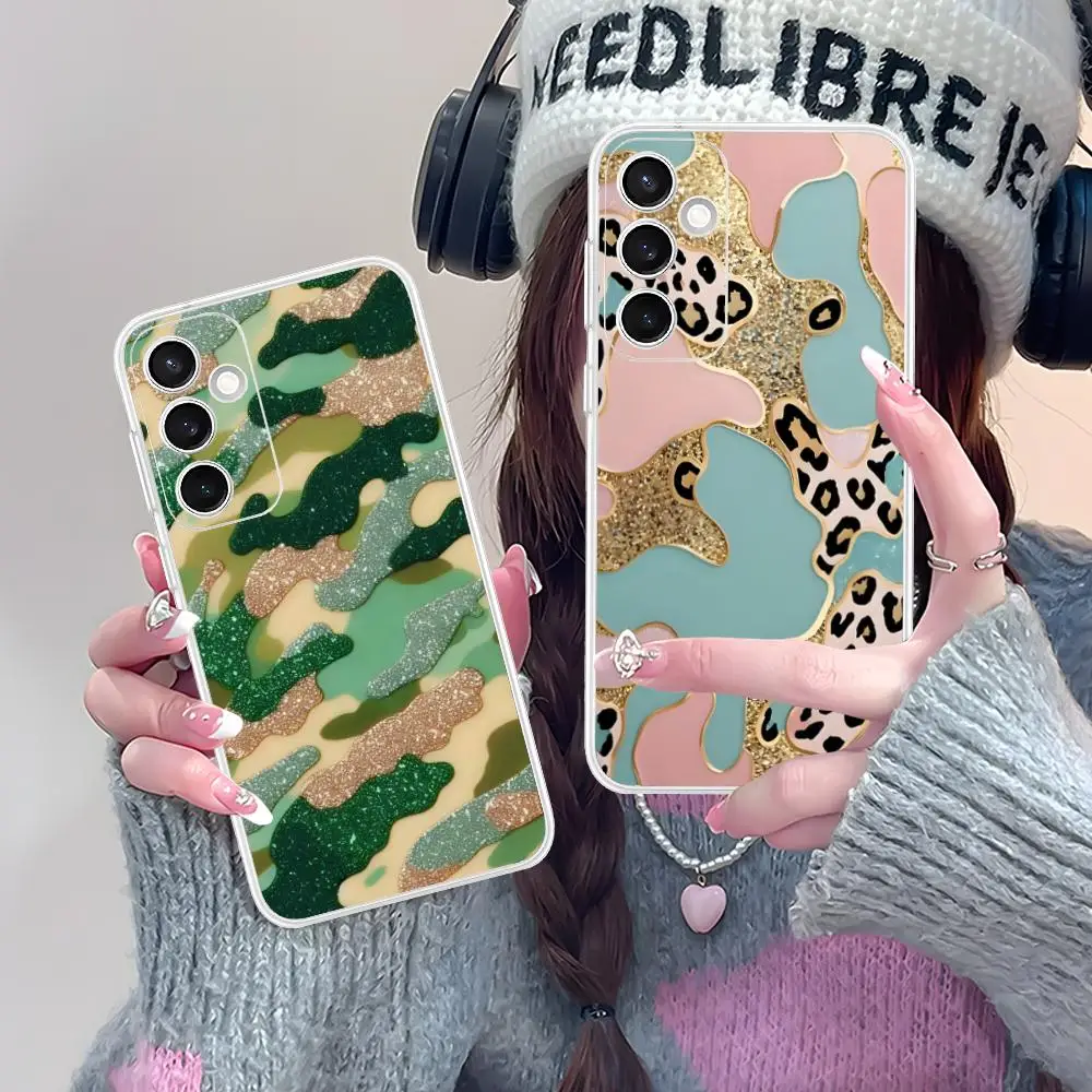 

Shining Bling Camouflage Phone Case for Samsung Galaxy S25 S24 S23 S22 S21Plus FE Ultra Clear Colour Protective Cover Cellphones