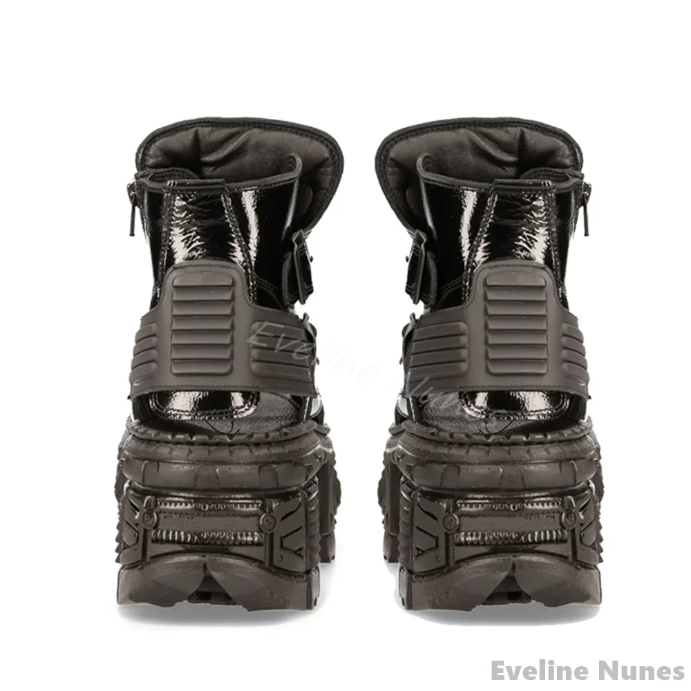 Punk Heavy Metal Sandals Women/men Thick Sole Peep Toe Belt Buckle Boots Vintage Leopard Print Couple Rivet Motorcycle Sandals