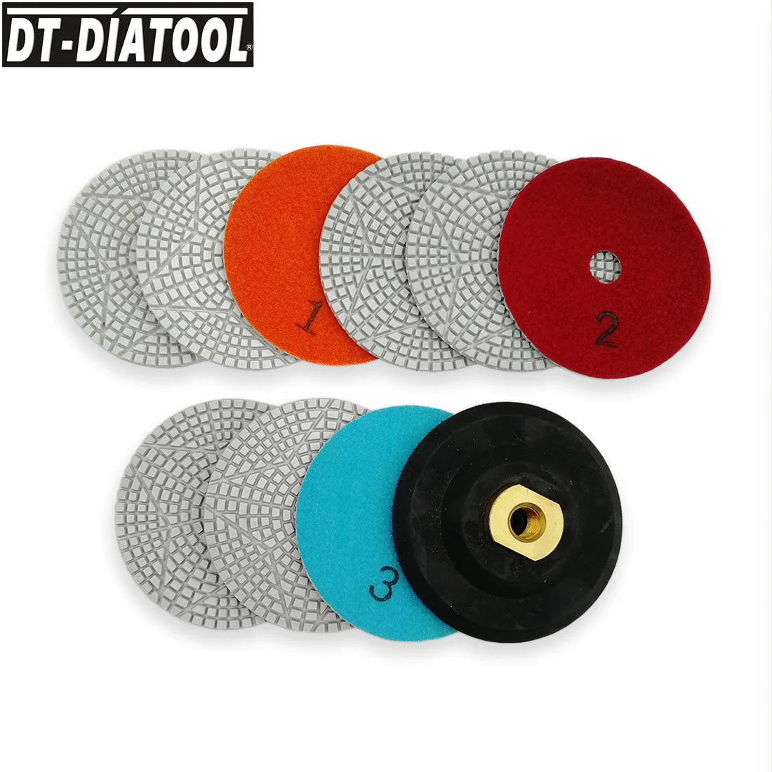 

DT-DIATOOL 10sets 3 Steps Wet Polishing Pads For Granite Marble Stone Crystal Diameter 100mm/4" Diamond Sanding Disc