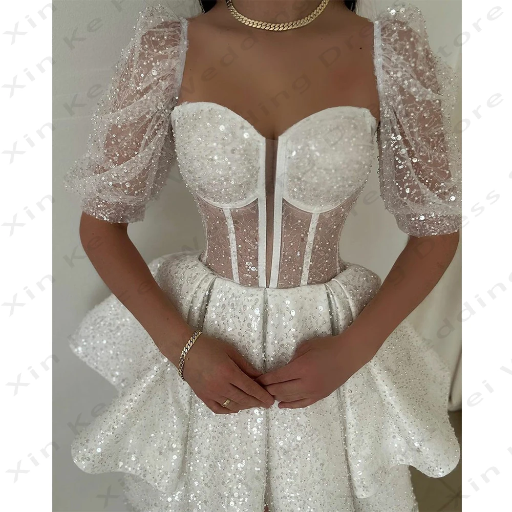 Sexy Mini Skirt Women's Bridal Dresses Glitter A-Line Princess Ball Wedding Gowns Formal Beach Party Fashion Celebrity فساتين سه