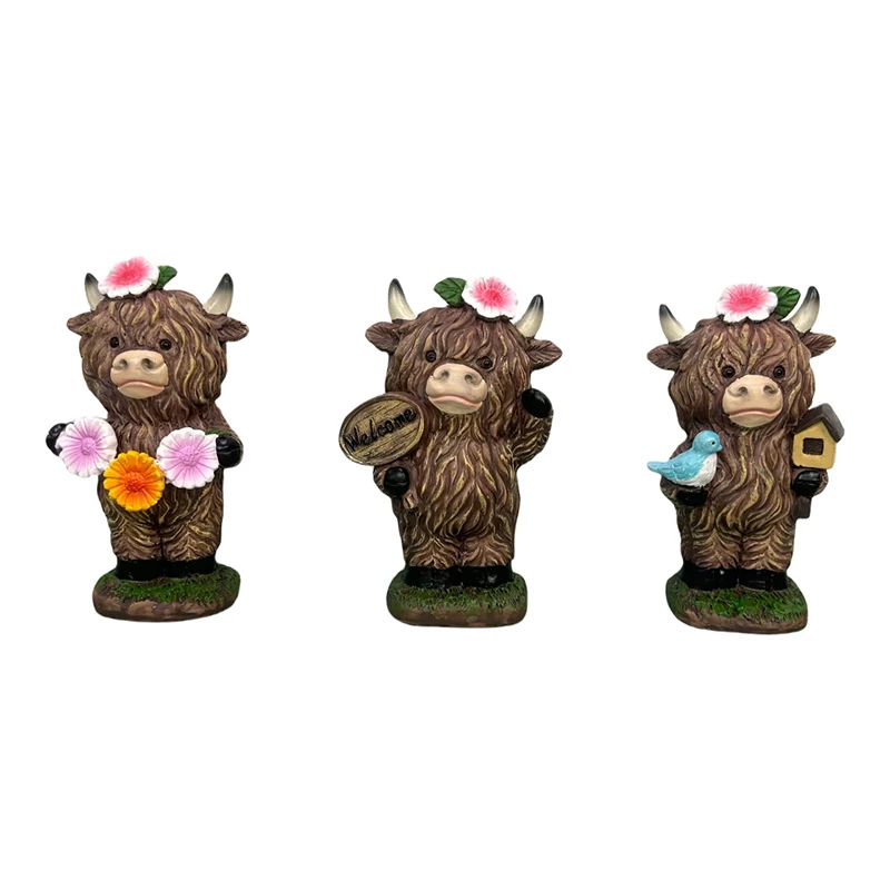 

Resin Highland Cow Statue Farmhouse Welcome Sign Figurine Tabletop Ornament Festive Decoration Home Outdoor Garden Landscape