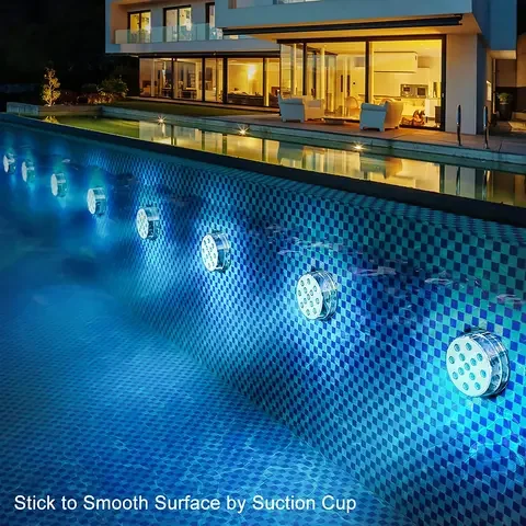 Luz LED sumergible para piscina, iluminación subacuática con control remoto RF, 15 imanes, IP68, para estanque, piscina y Acuario