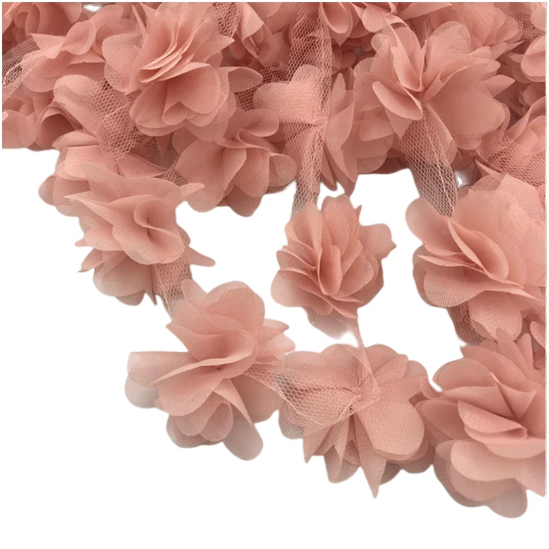 5 Yards fiori per cortile Applique 3D Chiffon pizzo Patch pizzo Trim fai da te velo da sposa scarpe da sposa vestiti per bambini accessori in tessuto