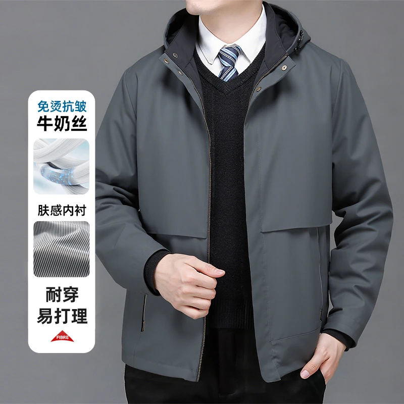 

Casual Business Lapel Windbreak Jackets Hooded Men Coats Brand Top Quality Spring Men Trench Coat Solid Color Mid-length Jacket
