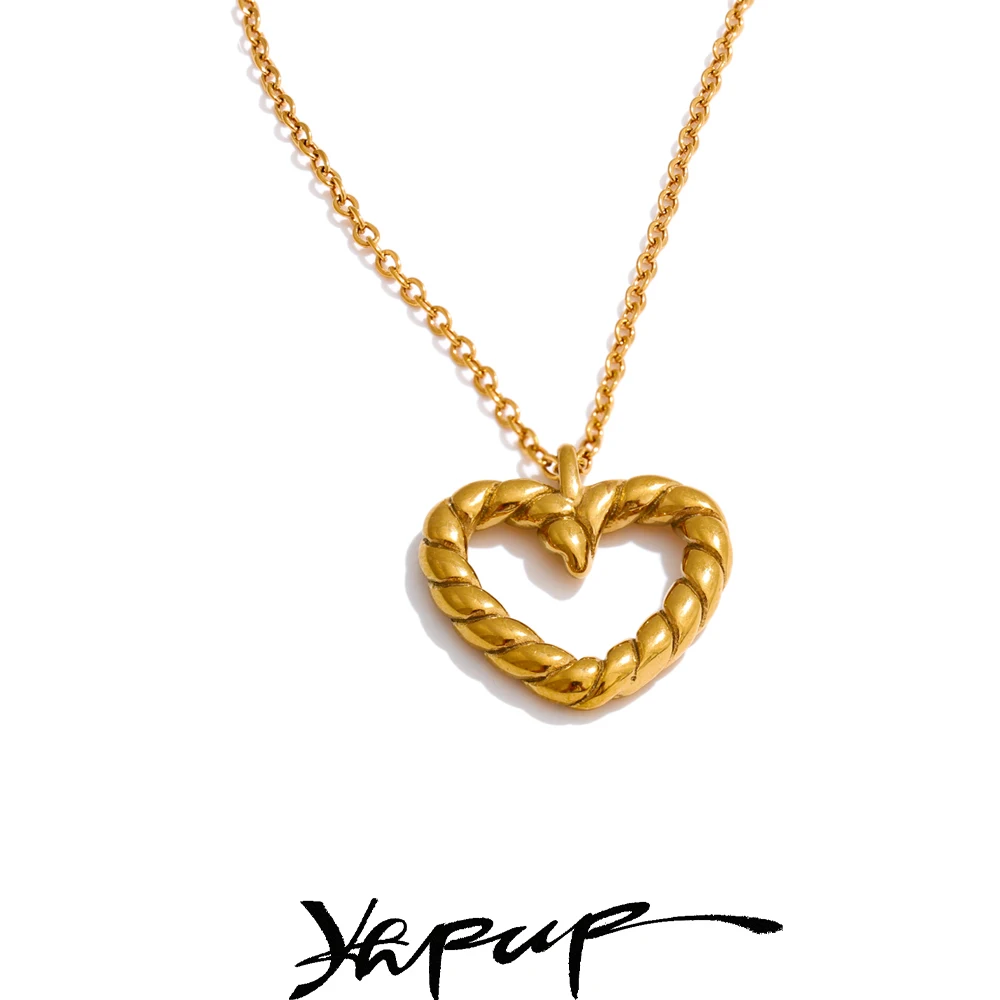 Yhpup Casting Heart Basic Stylish Hollow Pendant Drop Necklace Trending Stainless Steel Daily Wear Collar Jewelry Waterproof