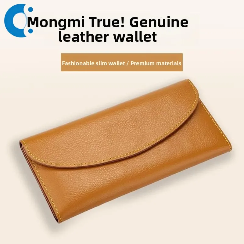 

Genuine Leather Wallet Long Version Tri-Panel Wallet Men's Card Holder Cowhide Coin Purse Handheld Wallet Busin/OL Sle