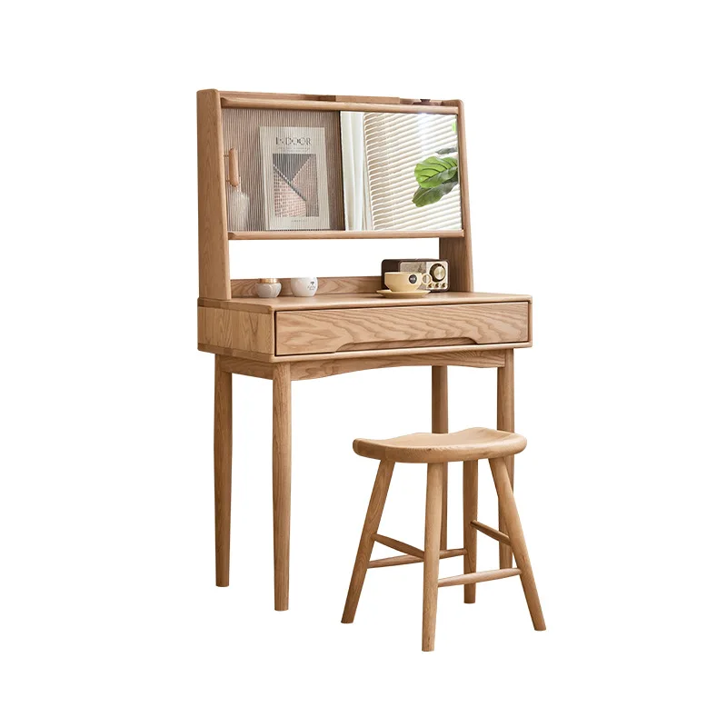 

Solid wood dresser, desk integrated, modern simplicity, bedroom, ash wood, makeup table, small apartment, multi-functional