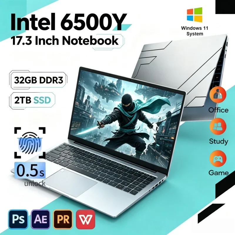 Top Rated 17.3in Ultra Slim Notebook Intel 6500Y 16GB/32GB 2TB SSD Win11 Home Office Gaming PC