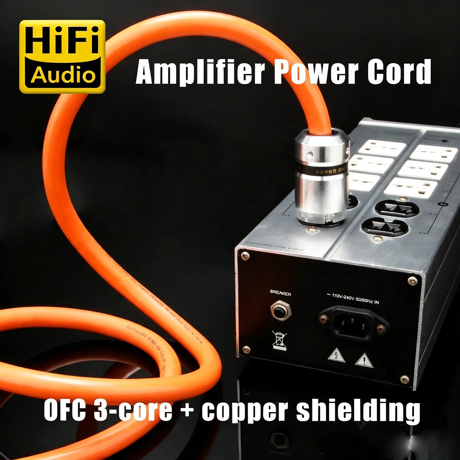 Preffair D505 5N OFC Audio-Stromkabel aus reinem Kupfer mit rhodiumbeschichtetem EU/US/AU-Stecker C15 für Verstärkerfilter – Detail 6