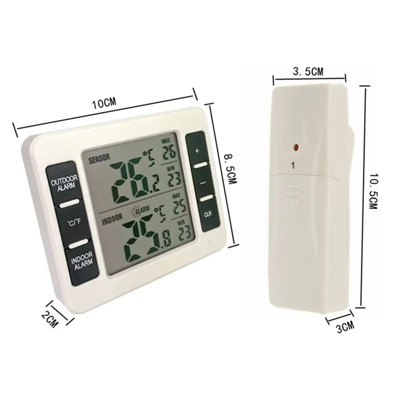 A60P Wireless Refrigerator Thermometer Digital Freezer Thermometer Temperature Monitor with 2 Sensors for Indoor Outdoor
