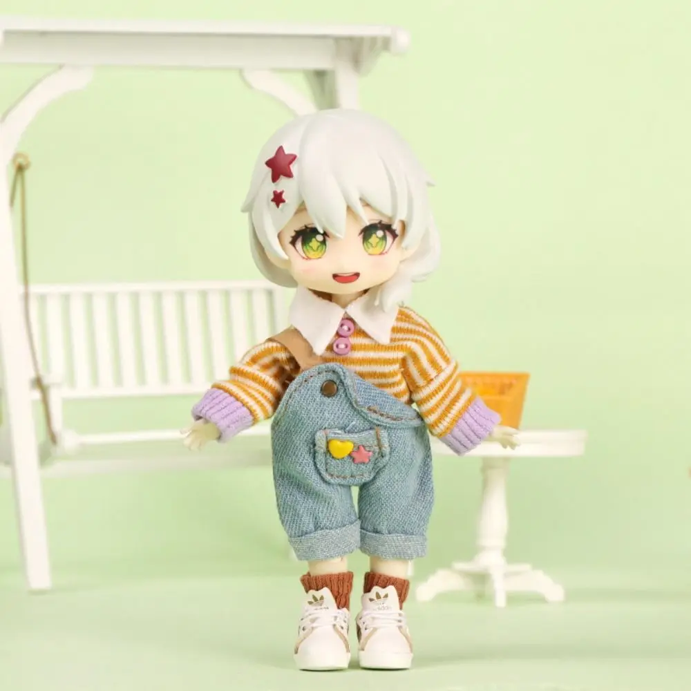 Casual Wear Ob11 Doll Clothes Sweatshirt Decoration Doll Suspenders Set Dress Up Denim Doll Lapel Sweater DIY Toy