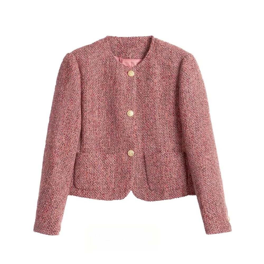 OLrain Women Tweed Short Jacket Luxury Loose Wool 2026 Fall Elegant Full Sleeve Patchwork Jackets Ladies Soft Coat O57QW95860 view 6