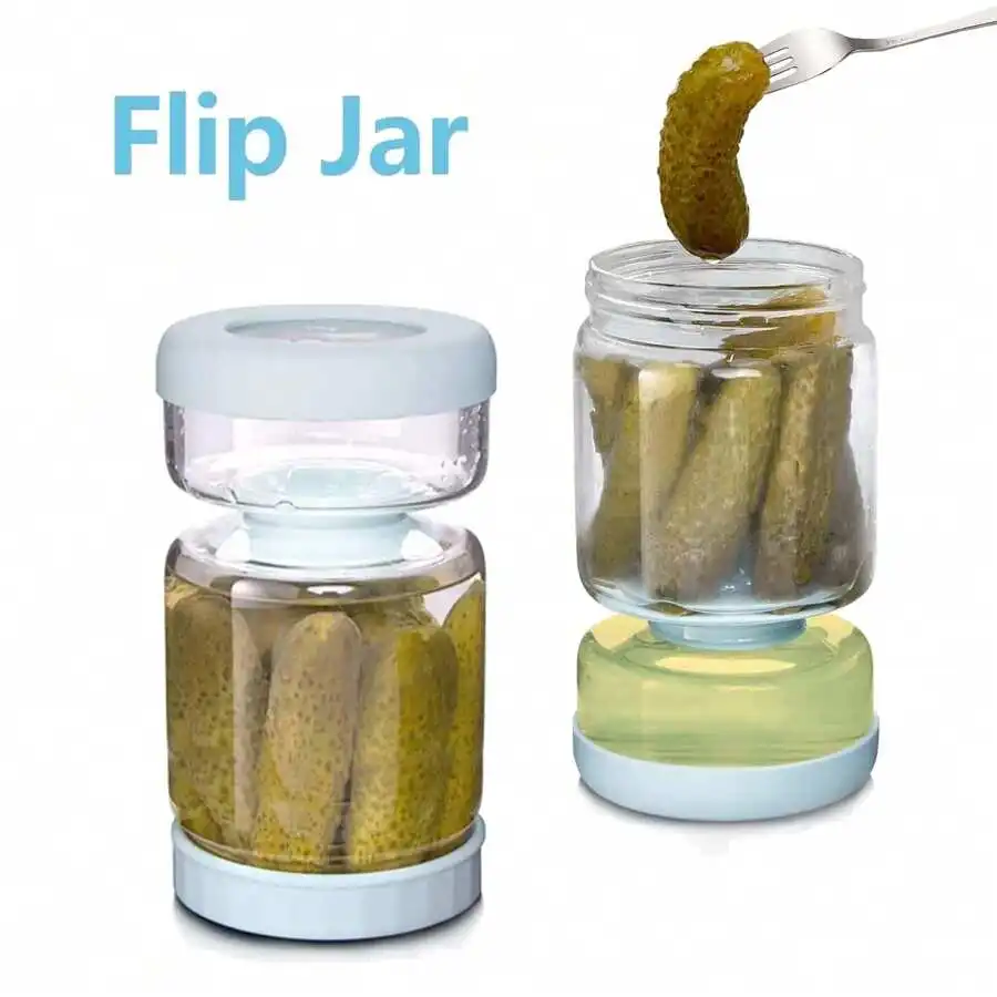 

34oz Glass Pickle Jar With Strainer Flip Dry And Wet Dispenser Olives Kimchi Jug With Leakproof Lids For Jalapenos Cucumbe