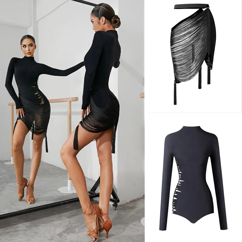 black fringe Latin Dance Dress latin dress Tango Dress Rumba ChaCha latin dresses woman zym 2249