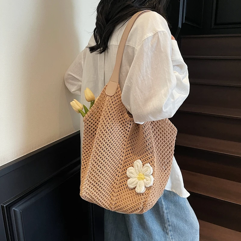 Beach Vaion Sle Hollow Woven Tote Bag Large Capaci Travel Relaxing Me ket Basket Beachside Summer 2025 Trend