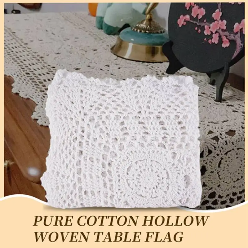 

Cotton Handmade Crochet Lace Table Runner White Rectangle Coffee Table Dresser Decor-A57M