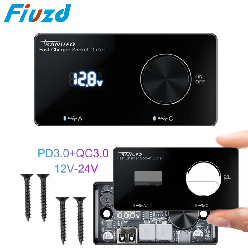 12V USB Outlet Surface Mount Lightweight PD USB C 30W and QC 3.0 18W Ports Replacement Charger Socket Panel with Button Switch