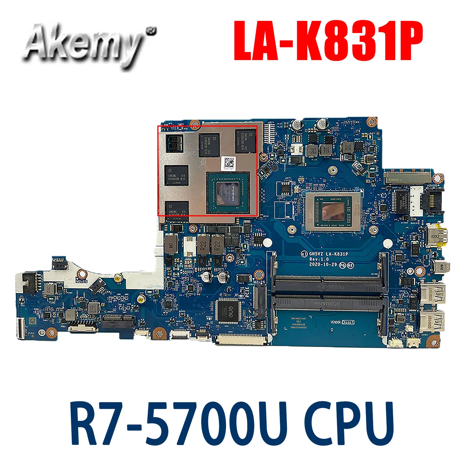 

Материнская плата для ноутбука Acer Aspire 7 A715-42G LA-K831P, процессор R5-5500U, графический процессор N18P-G61-A-A1, 4 ГБ NBQAY11003, DDR4, тест в порядке